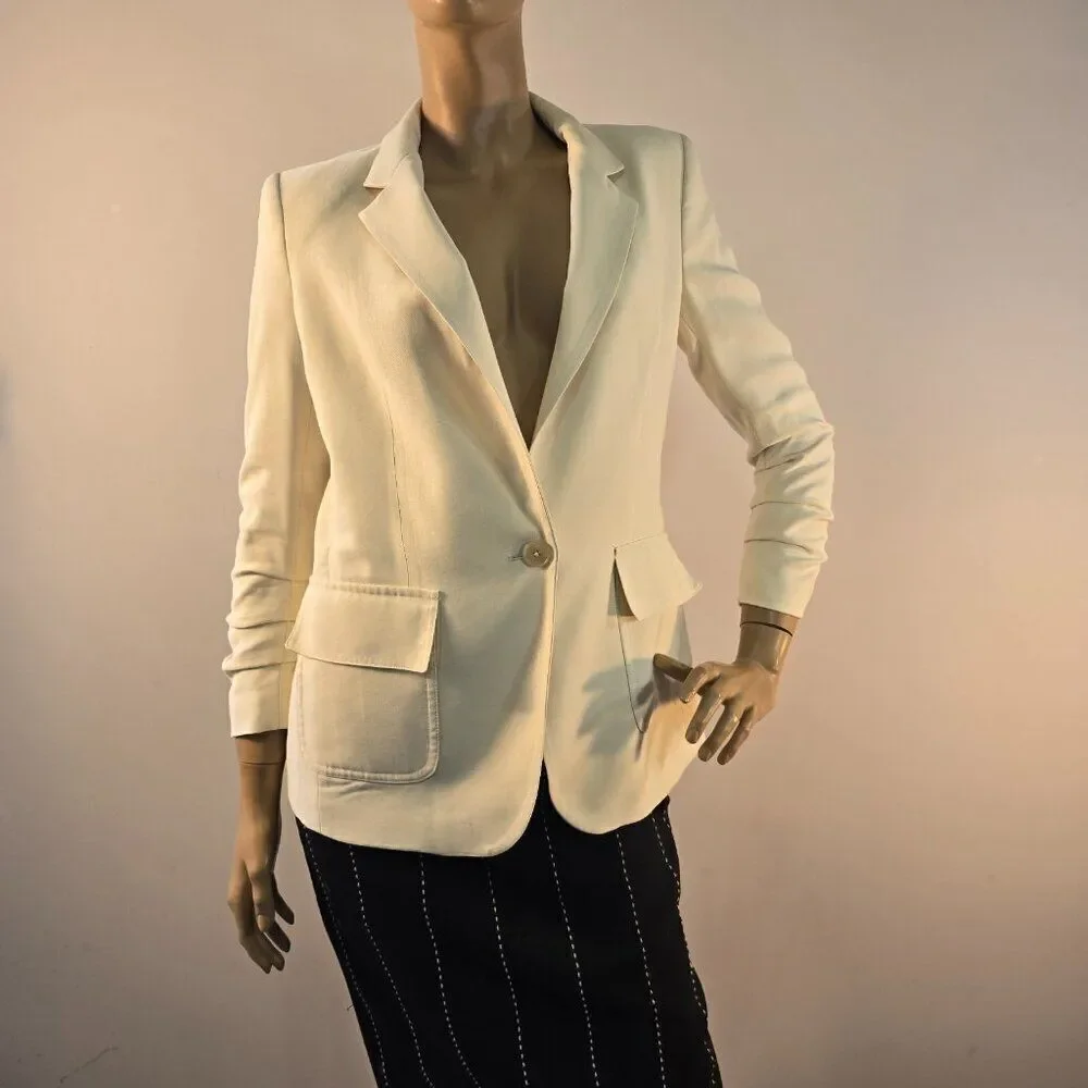 DKNY Donna Karan Rushed Sleeve One Button Blazer Size 2 Beige Color